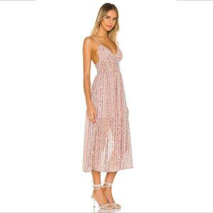 NBD Claudette rainbow sequin tank midi dress nude pink tan chiffon new Medium